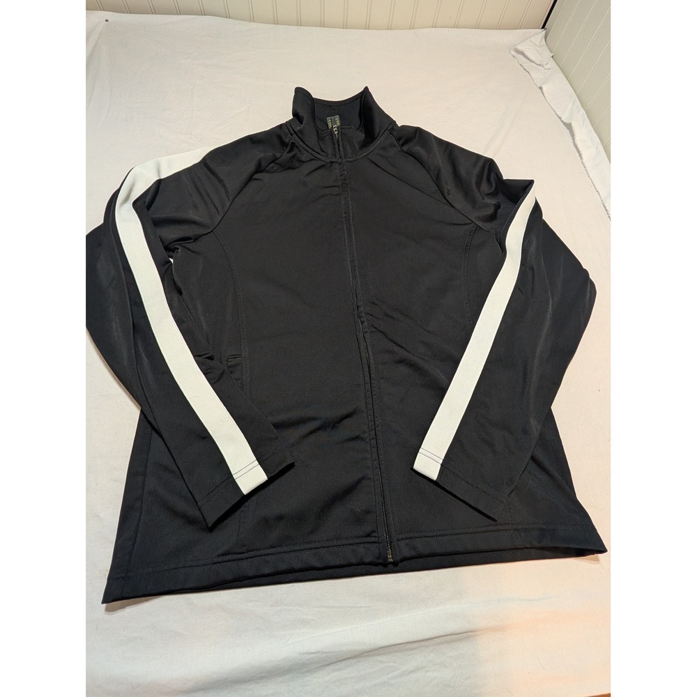 Xersion Mens Track Jacket Black White Stripe Full Zip Athletic Mock Neck M